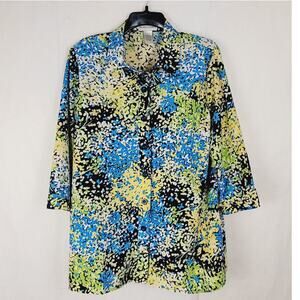 Draper's and Damon's button up shirt green floral Size large Artsy Retro Vibrant